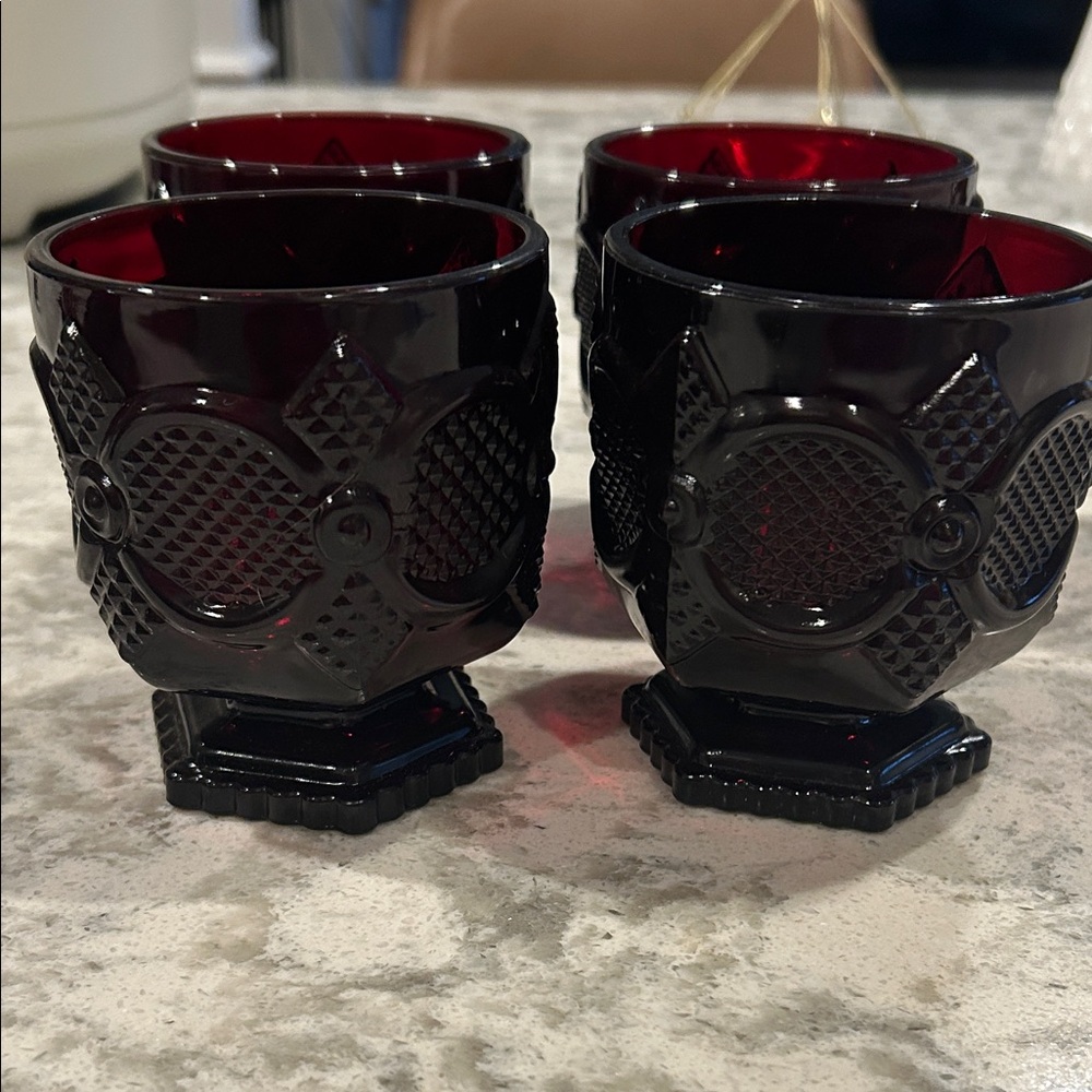 Set of 4 Vintage Red Glass Goblets
